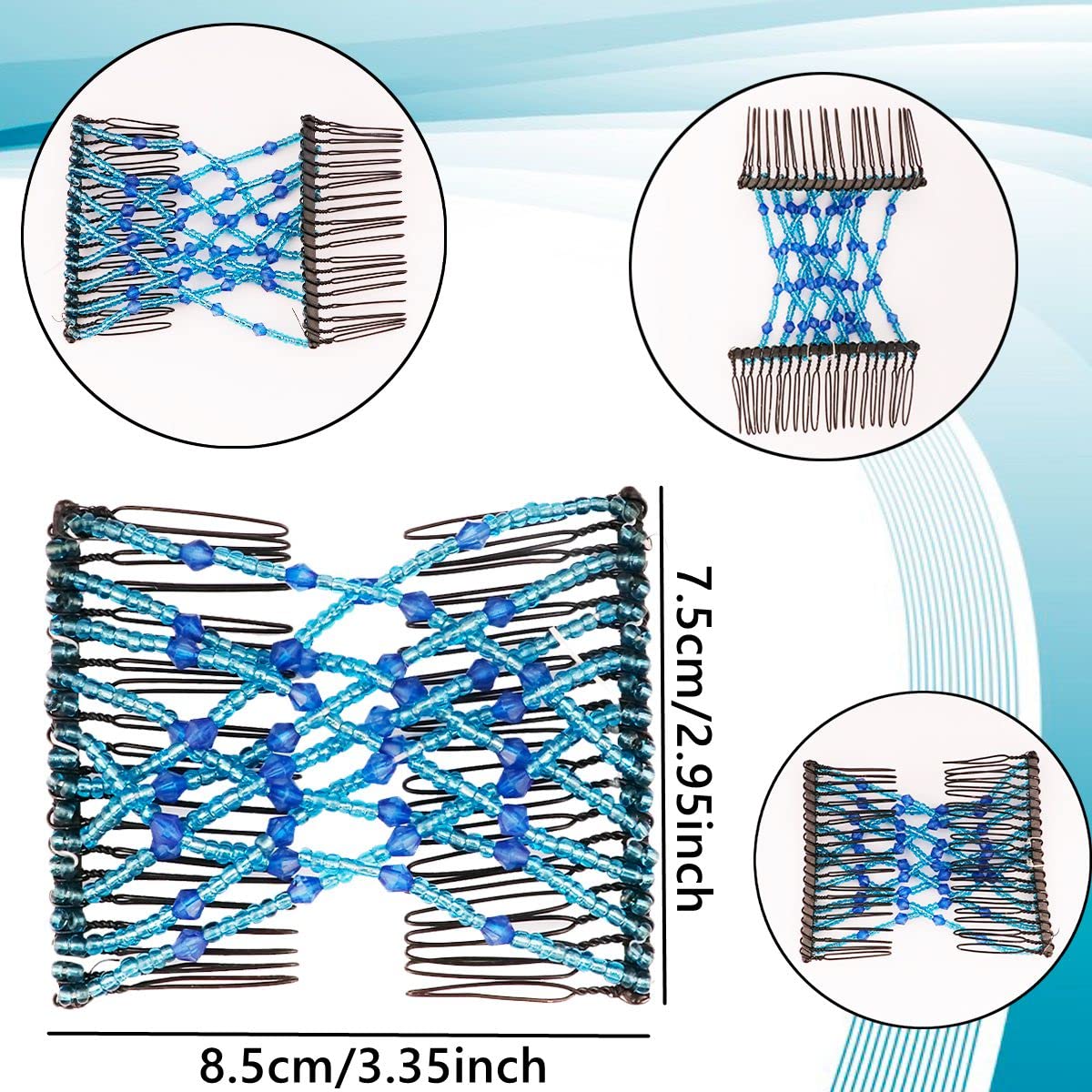 4 Pieces Elastic Magic Hair Comb Clips Stretchy Double Comb Hair Forks for Women Girls Vintage Hairstyle Multipurpose Hair Accessories (Beads Style) - Image 3