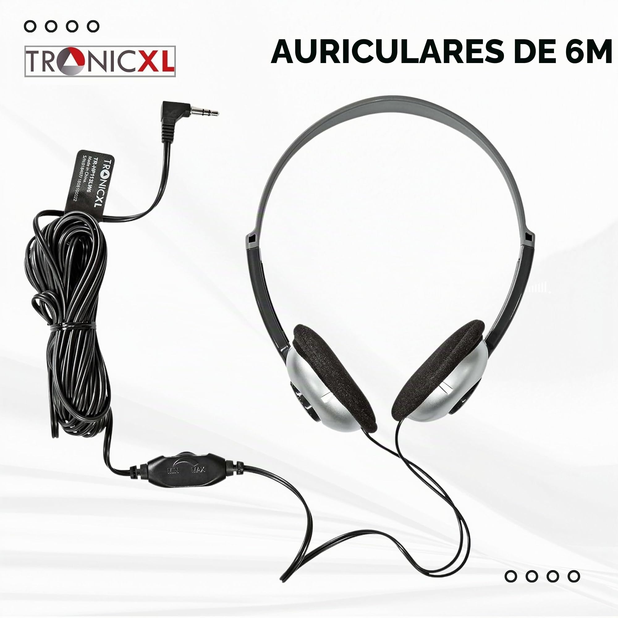 TronicXL Auriculares estéreo de Diadema con Conector Jack para televisión con Cable de 6m Largo compatibles con televisores Samsung LG Sony Toshiba DYON JVC Philips iPad y iMac de Apple Ordenadores