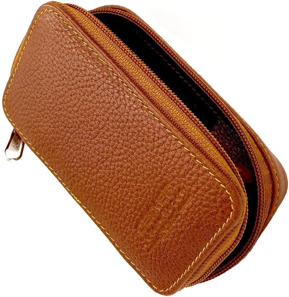 Parker Saddle‑Brown Leather Double Edge Safety Razor Case with Blade Compartm...