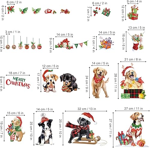 Miniatura 5 de decalmile Adhesivos de ventana de Navidad para perros y cachorros, reutilizables, para mascotas, perros, calcomanías de ventana impresas de doble