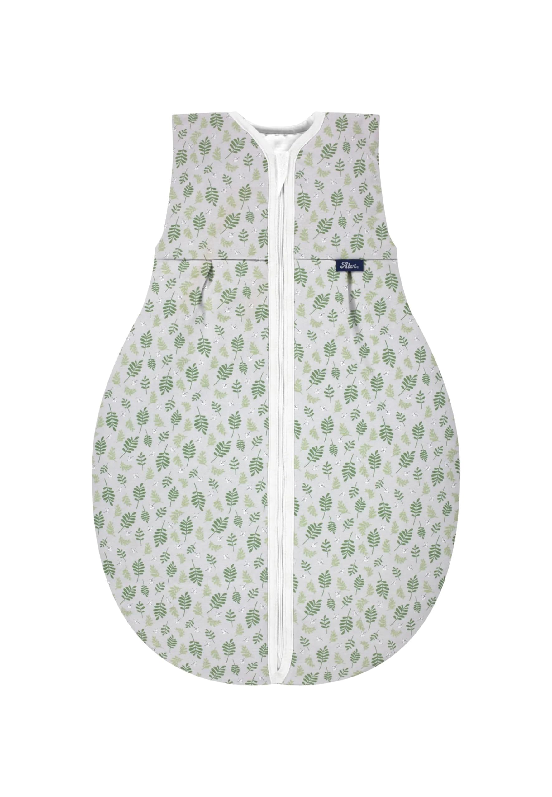 Alvi Kugelschlafsack Thermo Bio-Baumwolle Baby Winterschlafsack, 2.5 TOG, gefüttert, warm, atmungsaktiv und weich für den Winter Drifting Leaves - Silber