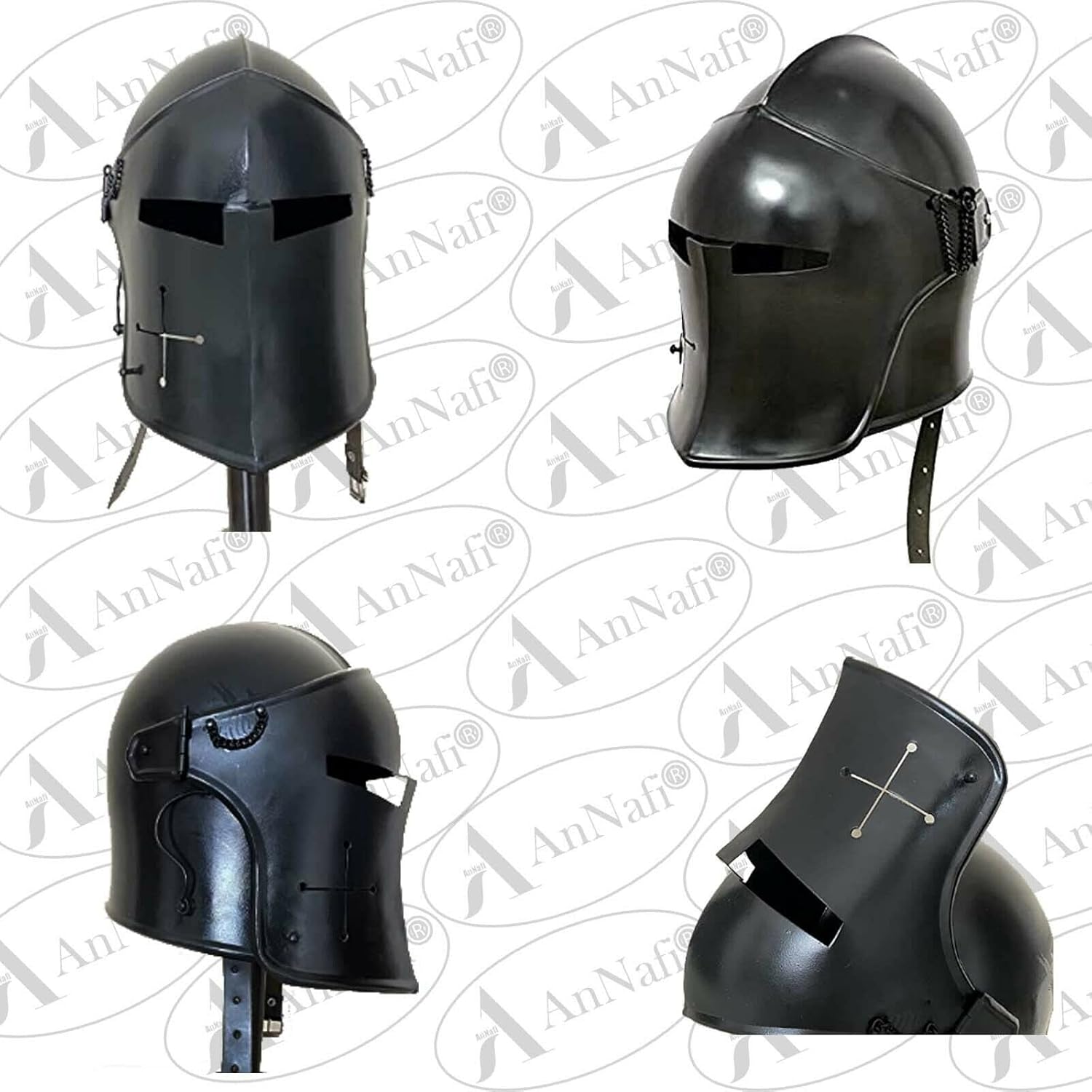 AnNafi® Barbuta Helmet Knight Templar Crusader Helmet | Black Wearable | Medieval LARP Sca Cosplay Armour Costume For Men