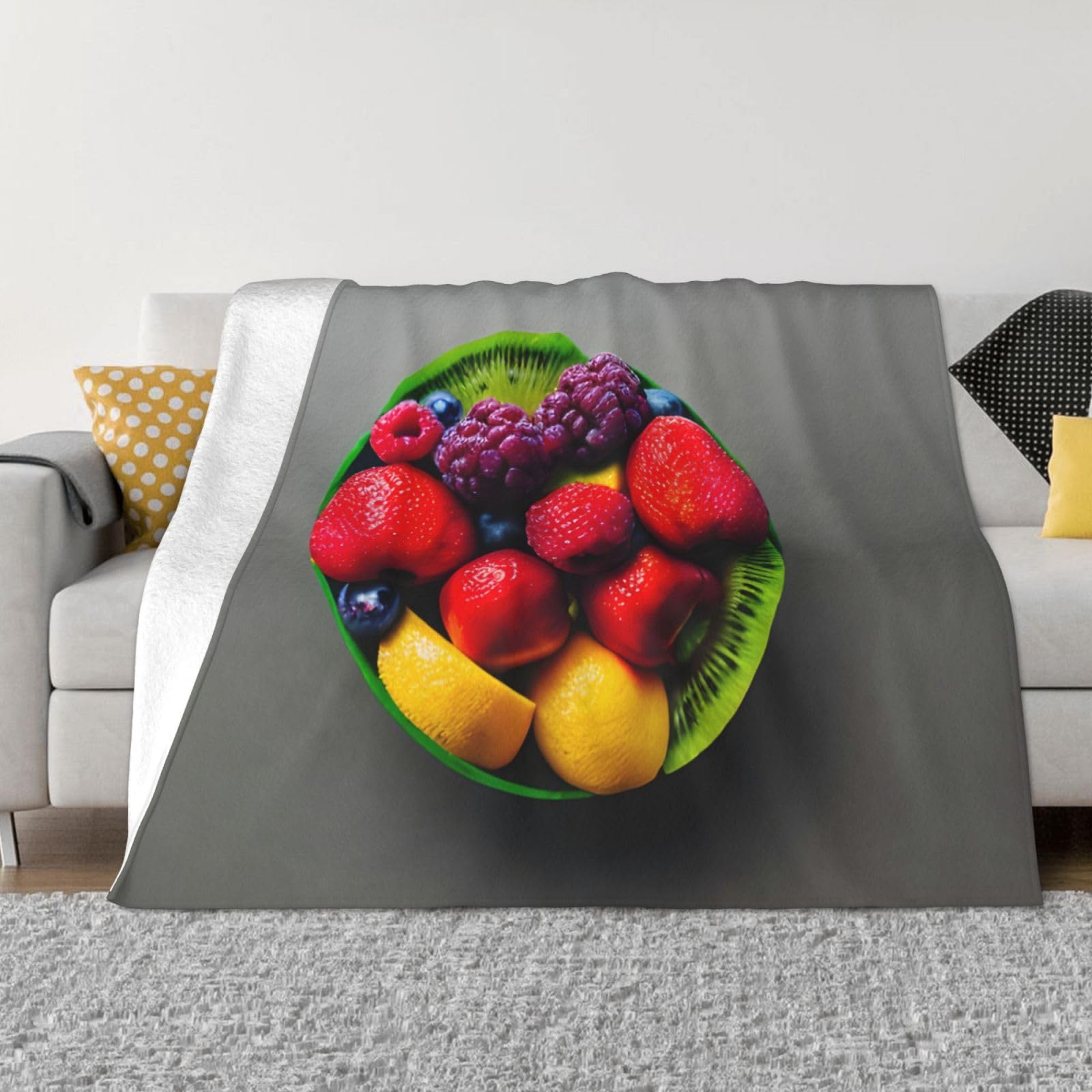Couverture polaire imprimée fruits arc-en-ciel en flanelle douce pour lit et canapé 127x152 cm
