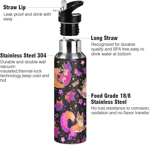 Vista 63 de Botella de agua amarilla para niños y niños, con aislamiento de acero inoxidable, para agua fría y caliente, con tapa con pajilla, para deportes