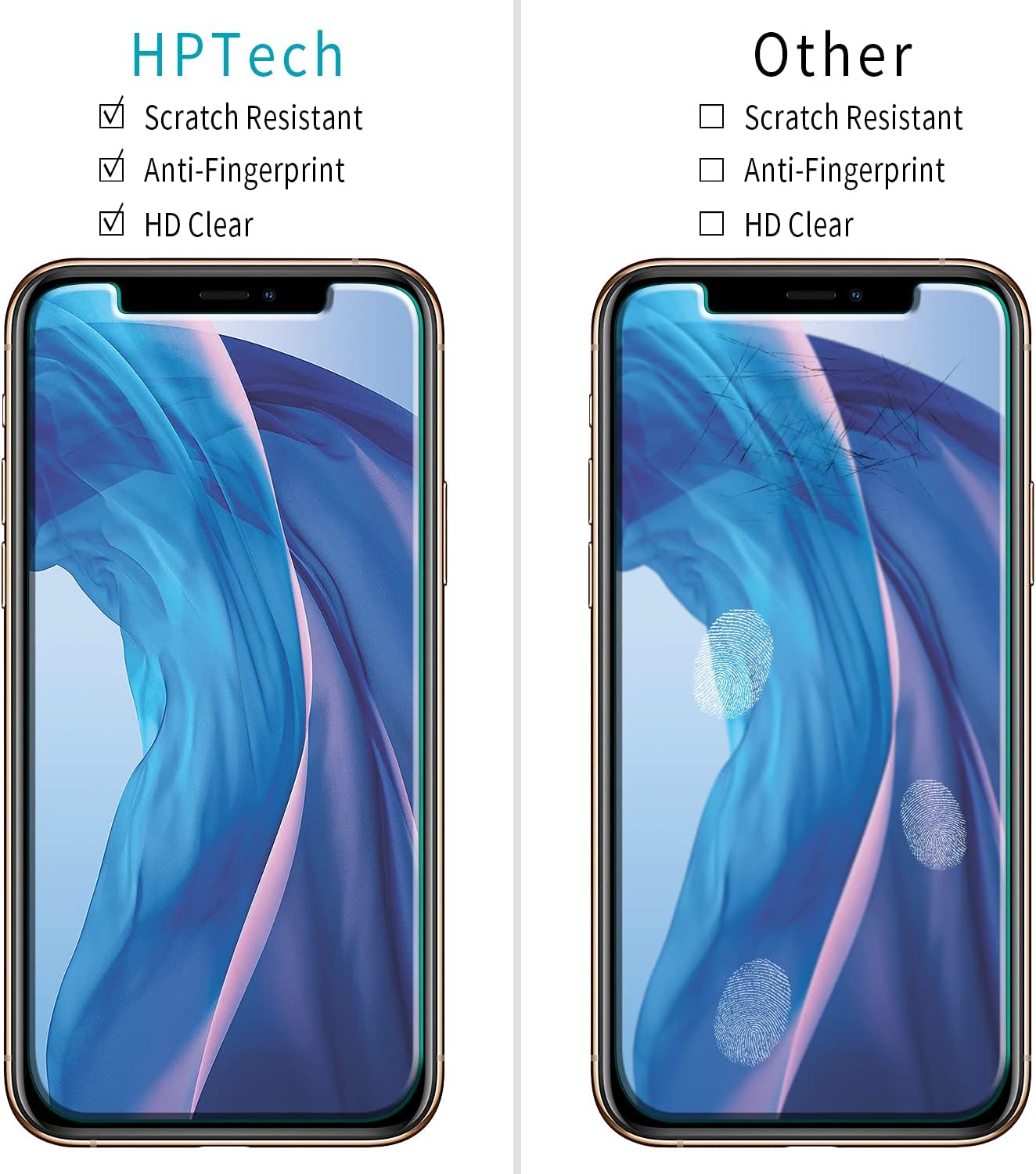 HPTech 2-Pack Tempered Glass For iPhone 11 Pro Max, iPhone XS Max 6.5-inch Screen Protector, 9H Hardness, Bubble Free, Case Friendly