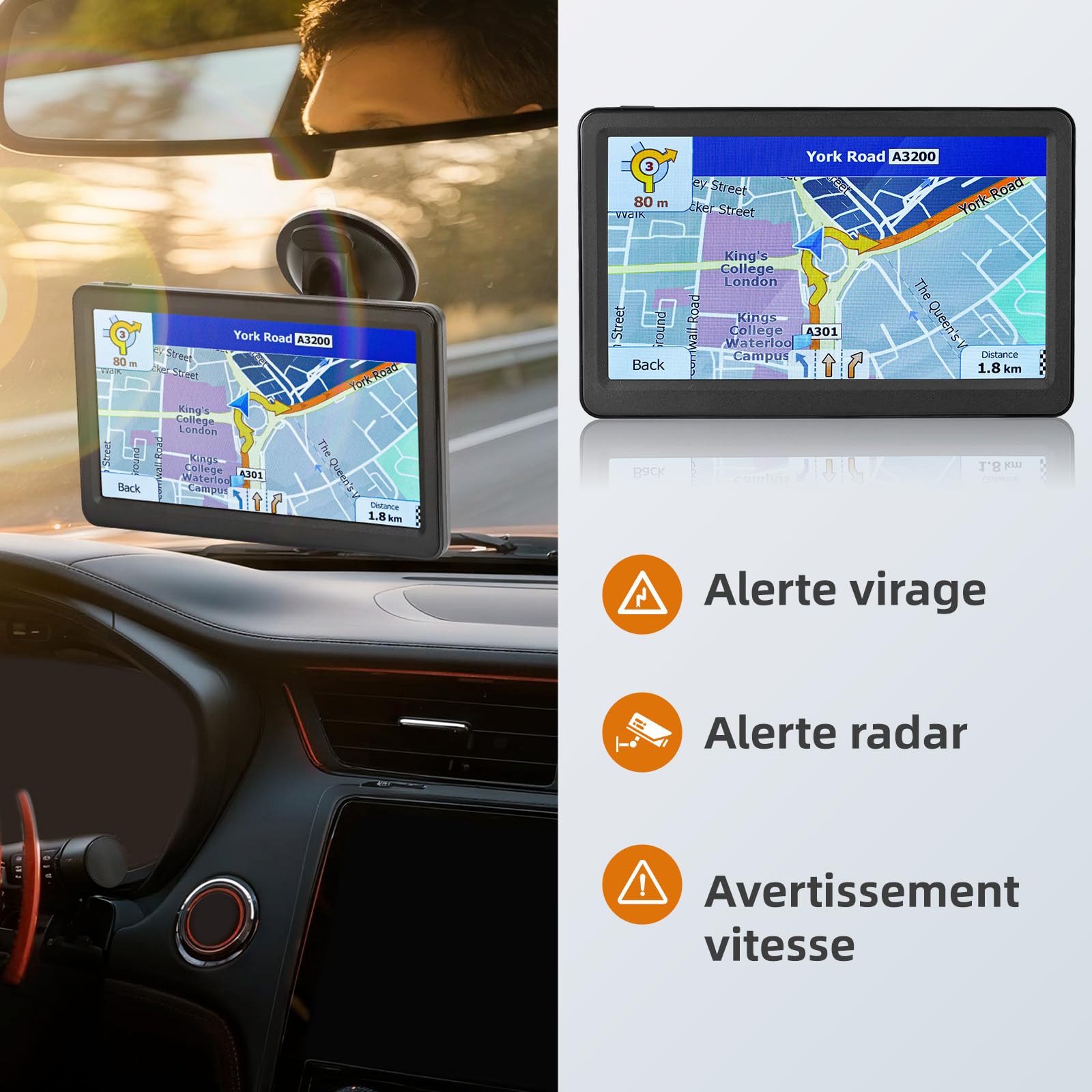 GPS de Navigation, Riloer 7 Pouces Navigation Portable avec Accessoires Secteur, Cartographie Europe Toute Vie Mise à Jour Gratuite, Support Camion/Camping-Car, Lecteur Multimédia