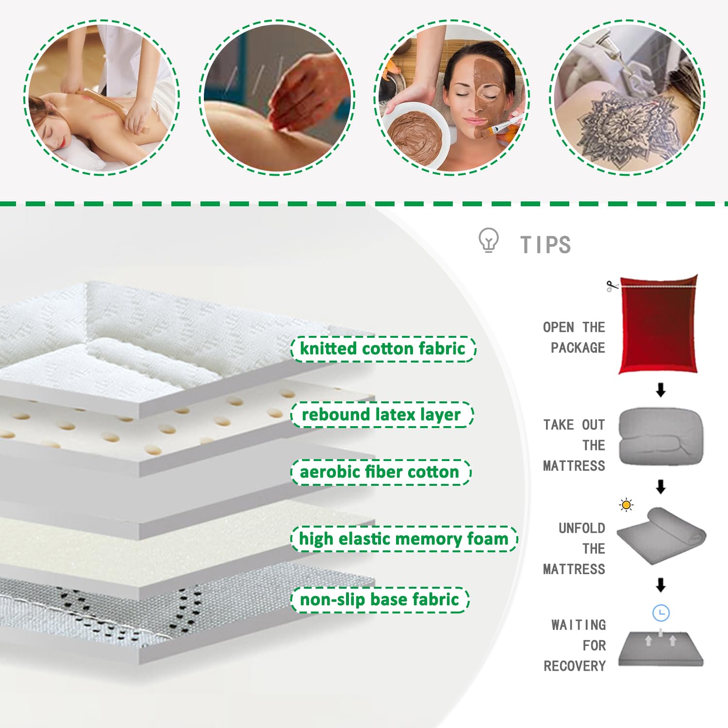 Surmatelas de table de massage en mousse à mémoire de forme, protège-matelas pour lits de massage, antidérapant, avec trous de ventilation et élastiques, tête carrée/ronde/trapézoïdale, épaisseur