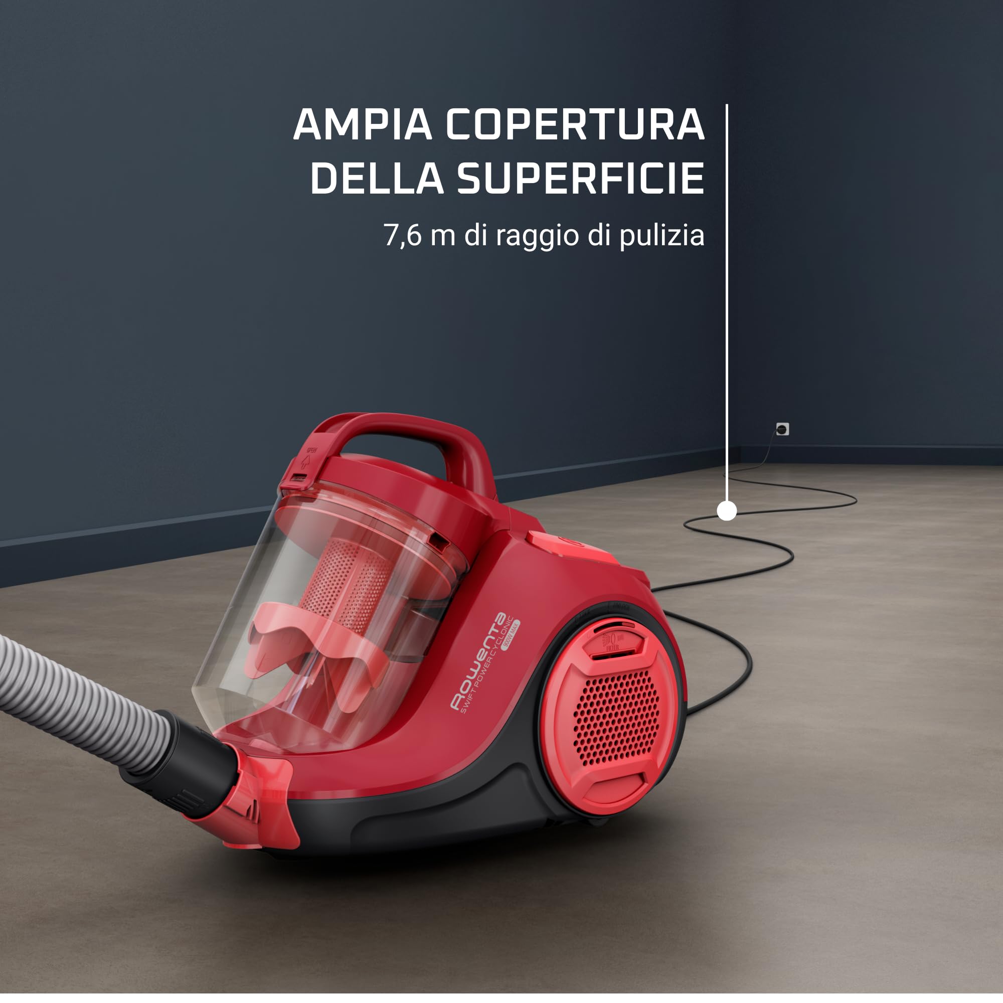Rowenta RO2913 Swift Power Cyclonic Aspirapolvere a Traino Senza Sacco, 1.2 L, 750 W, 77 dB(A), Tecnologia Ciclonica, Compatto e Silenzioso, Filtro Alta Efficienza