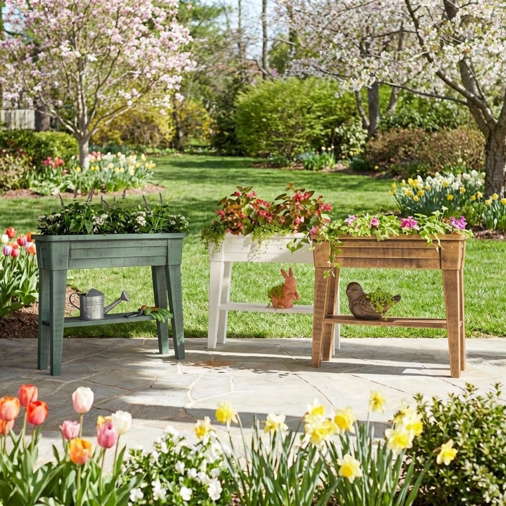 BrylaneHome Outdoor Weatherproof Elevated Standing Garden Bed 36" W Raised Planter for Vegetables Flower Herb Patio - Green