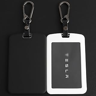 2PCS Silicone Key Card Holder Case Compatible with Tesla Model 3 Model Y Cybertruck and Rivian,Key Protector Cover Accessories Including Key Chain, Black and White