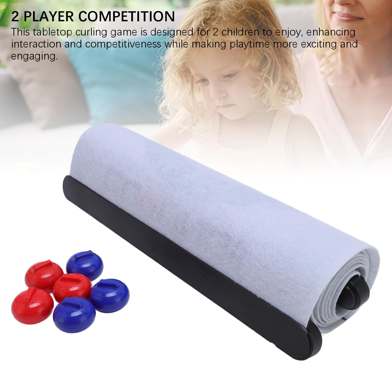 Generic Tisch-Curling-Spiel, Interaktives, Großes Matten-Kompakt-Roll-Up-Familienspiel, Tragbares Design, Eltern-Kind-Interaktion, Geeignet für Drinnen und Draußen
