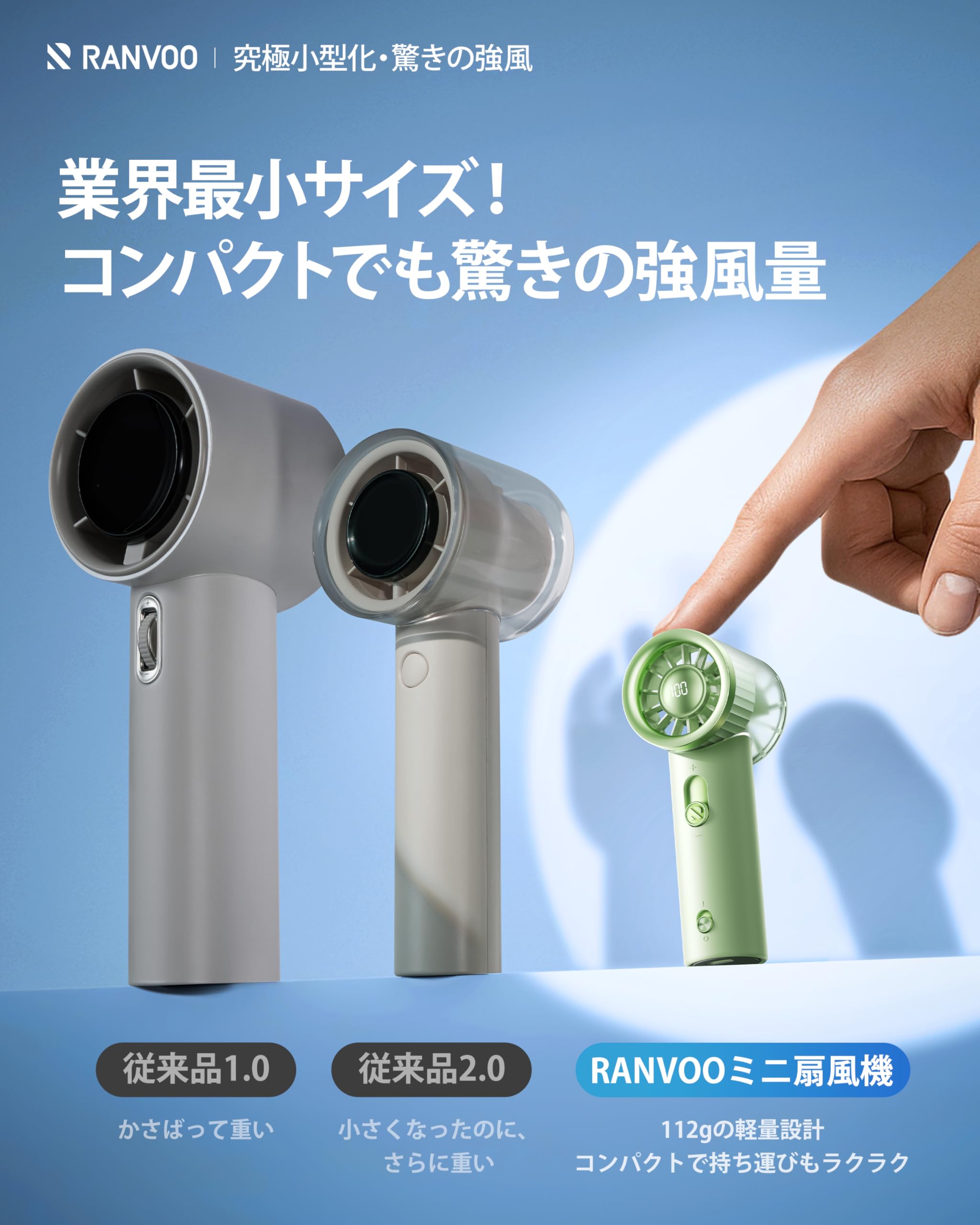 RANVOO ハンディファン【究極小型化・驚きの強風】扇風機 ハンディ 1-10 Amazon | RANVOO ハンディファン【究極小型化・驚きの強風】扇風機