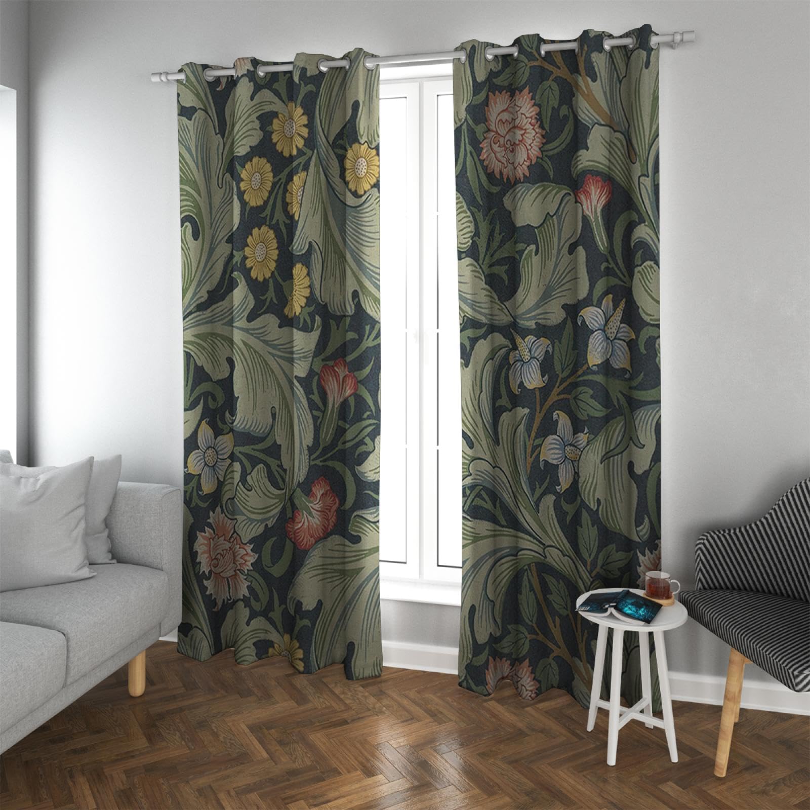 TOANGWALL William Morris Blackout Curtains for Living Room Bedroom Home Decor Leicester Vintage Floral Design Eyelet Party Window Drapes 2 Panels W46xL54in