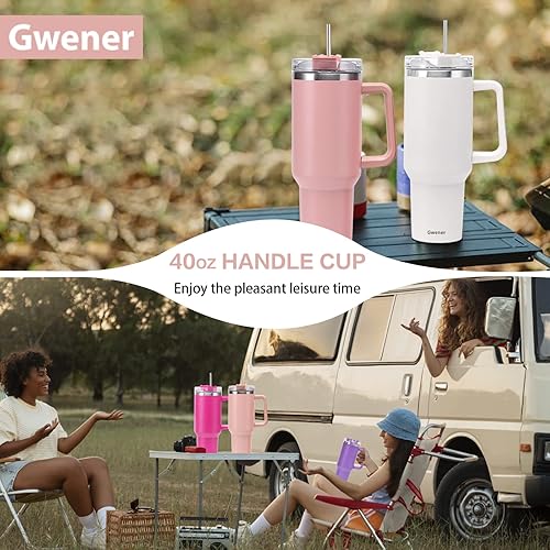 Miniatura 4 de Vaso de 40 onzas con asa y tapa con pajilla, vaso aislado de acero inoxidable, taza de viaje, para bebidas calientes y frías, taza de café de viaje