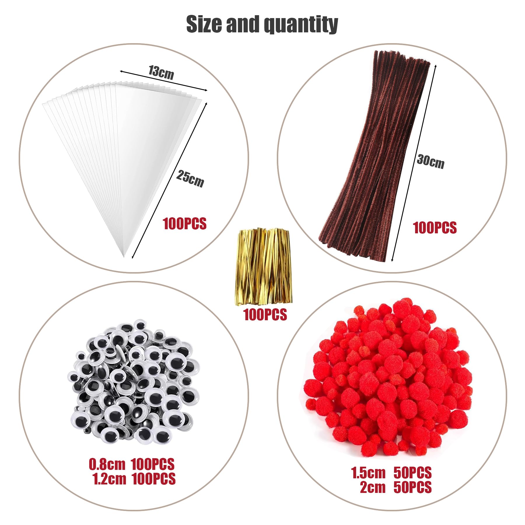 Kit DIY 500 Pièces YEJAHY – Cure-Pipes, Yeux Mobiles, Pompons – Pour Décos Noël Fait Main - 4