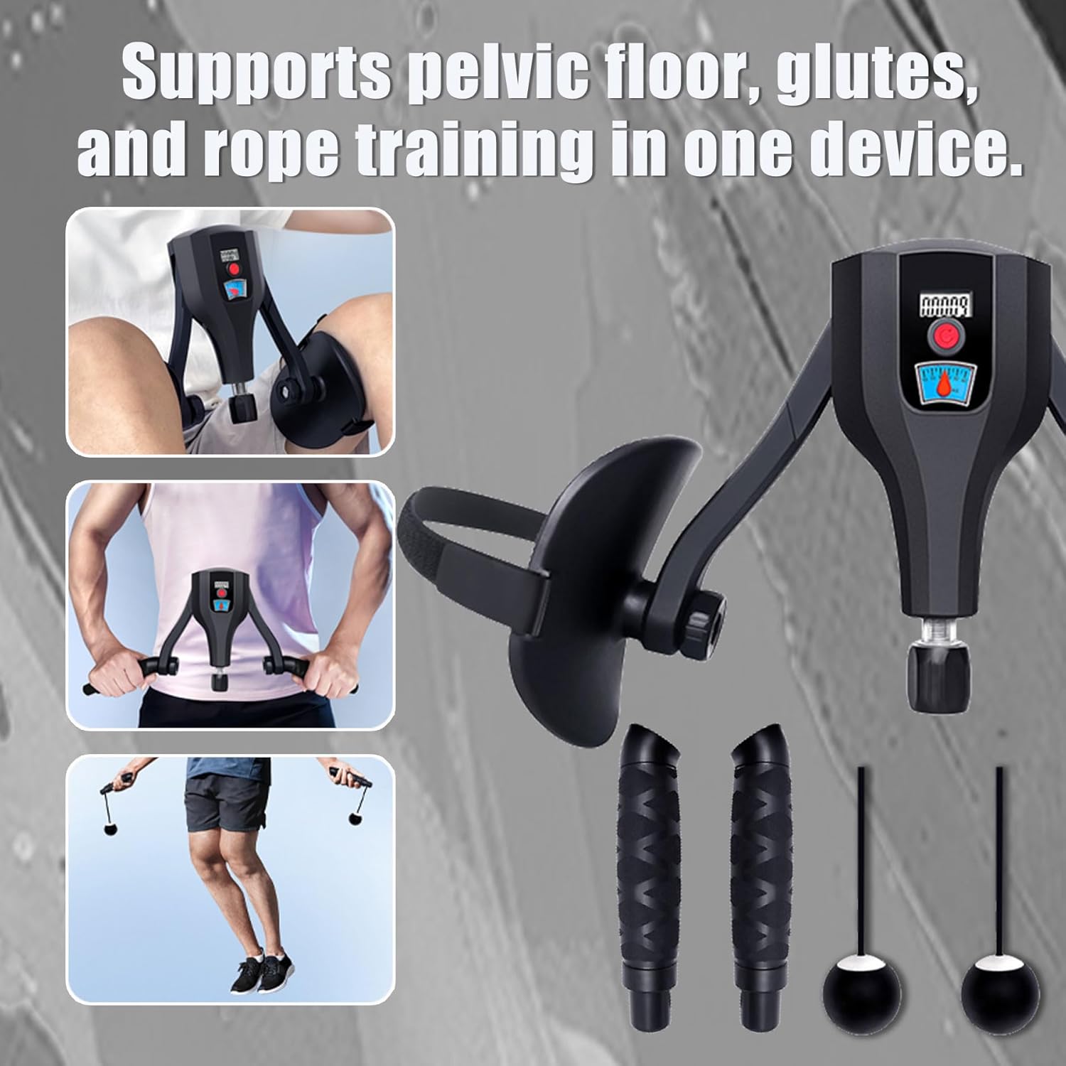 Thigh Trainer Pro 0-132 lbs Adjustable Resistance, Inner Thigh & Pelvic Floor Kegel Exerciser with Arm Workout Handles & Wireless Jump Rope for Home Fitness for Women & Men