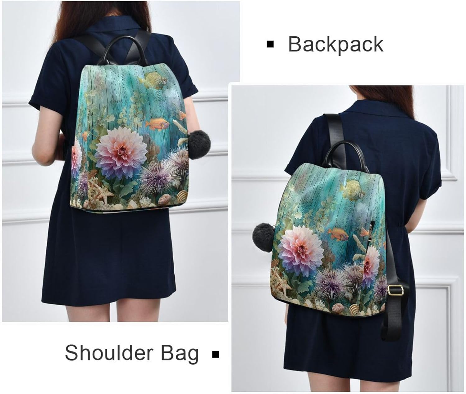 ALAZA Fish Flowers Coral Backpack Purse for Women Anti Theft Fashion Back Pack Shoulder Bag