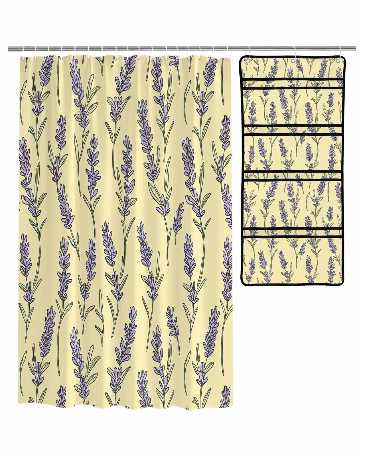 ZFUNCING Shower Curtain Mesh Shower Organizer Set Sketch Floral Farm Iris Flower Waterproof Bath Curtains Hanging Shower Caddy