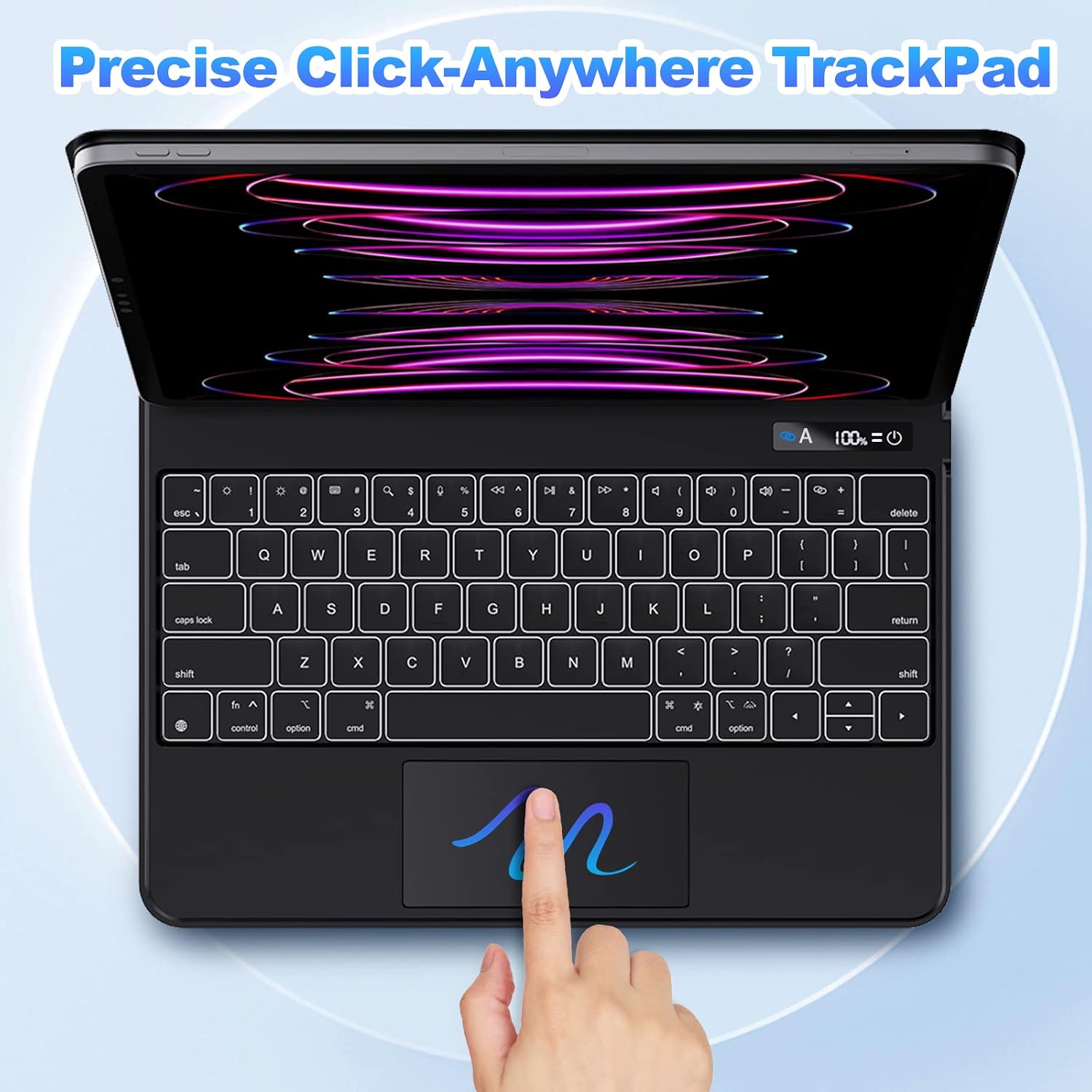 Bettdow Capa de Teclado para iPad Air 13 Polegadas 2024 M2, iPad Pro 12,9 Polegadas (6ª/5ª/4ª/3ª), Trackpad Click-Anywhere com Tela LCD e Teclado Bluetooth com Retroiluminação de 7 Cores,Branco