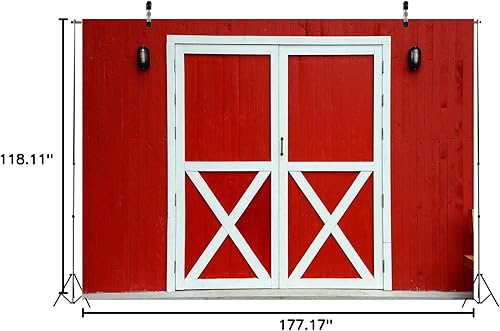 Miniatura 9 de BELECO Telón de fondo rojo de granja de 8 x 6 pies para fotografía de granja, puerta de granero de madera rústica, fondo de escena del país