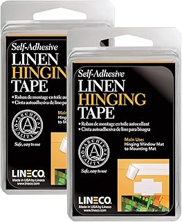 Lineco Self-Stick Linen Hinging Tape, Attaching Mats to Backboard, Hinge Heavy Artwork, Non-Yellowing, Strong, Neutral pH Acrylic Adhesive. Acid-Free White Cloth, 1.25" x 12', Pack of 2