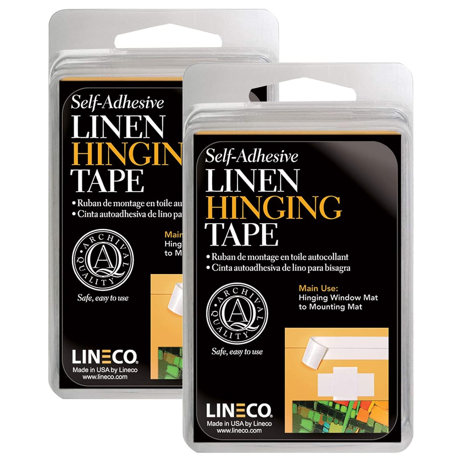 Lineco Self-Stick Linen Hinging Tape, Attaching Mats to Backboard, Hinge Heavy Artwork, Non-Yellowing, Strong, Neutral pH Acrylic Adhesive. Acid-Free White Cloth, 1.25" x 12', Pack of 2