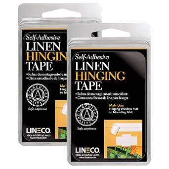 Lineco Self-Adhesive Linen Hinging Tape, White, 1.25 x 12 ft, Pack of 2 | Acid-Free Cloth, Non-Yellowing, Neutral pH, Attaching Mats to Backboard, Hinge Heavy Artwork