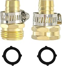 2-Pack Heavy-Duty Brass Garden Hose Repair Kit for 5/8" Hoses, Quick Fix Hose Mender Fittings with Stainless Steel Clamps, 3/4" Female and Male x 5/8" Barb