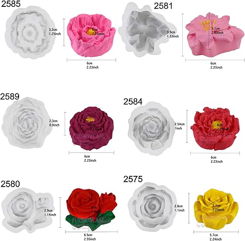 Miniatura 2 de Funshowcase Juego de moldes de silicona de flores grandes, altura de 12 unidades, 0.9-1.7 pulgadas