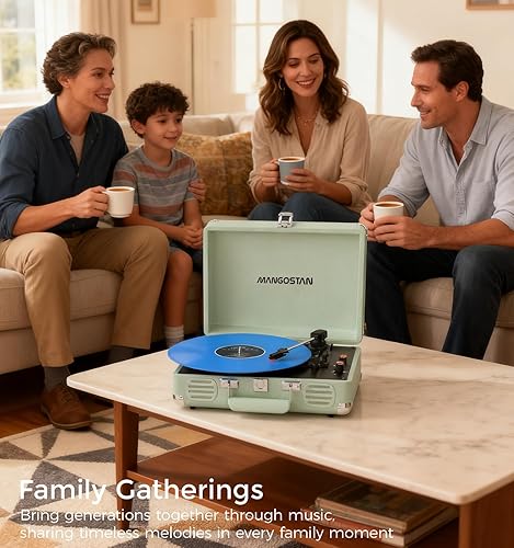 Miniatura 8 de Reproductor de discos de vinilo Bluetooth, tocadiscos portátil de 3 velocidades con altavoces de graves integrados, reproductor LP de maleta