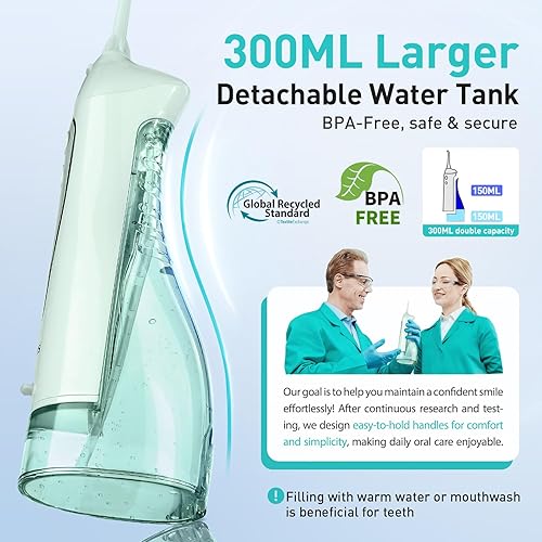 Miniatura 29 de Pista de dientes de hilo dental de agua: irrigador bucal portátil inalámbrico de 10.1 fl oz, limpiador de riego de viaje recargable IPX7 Negro