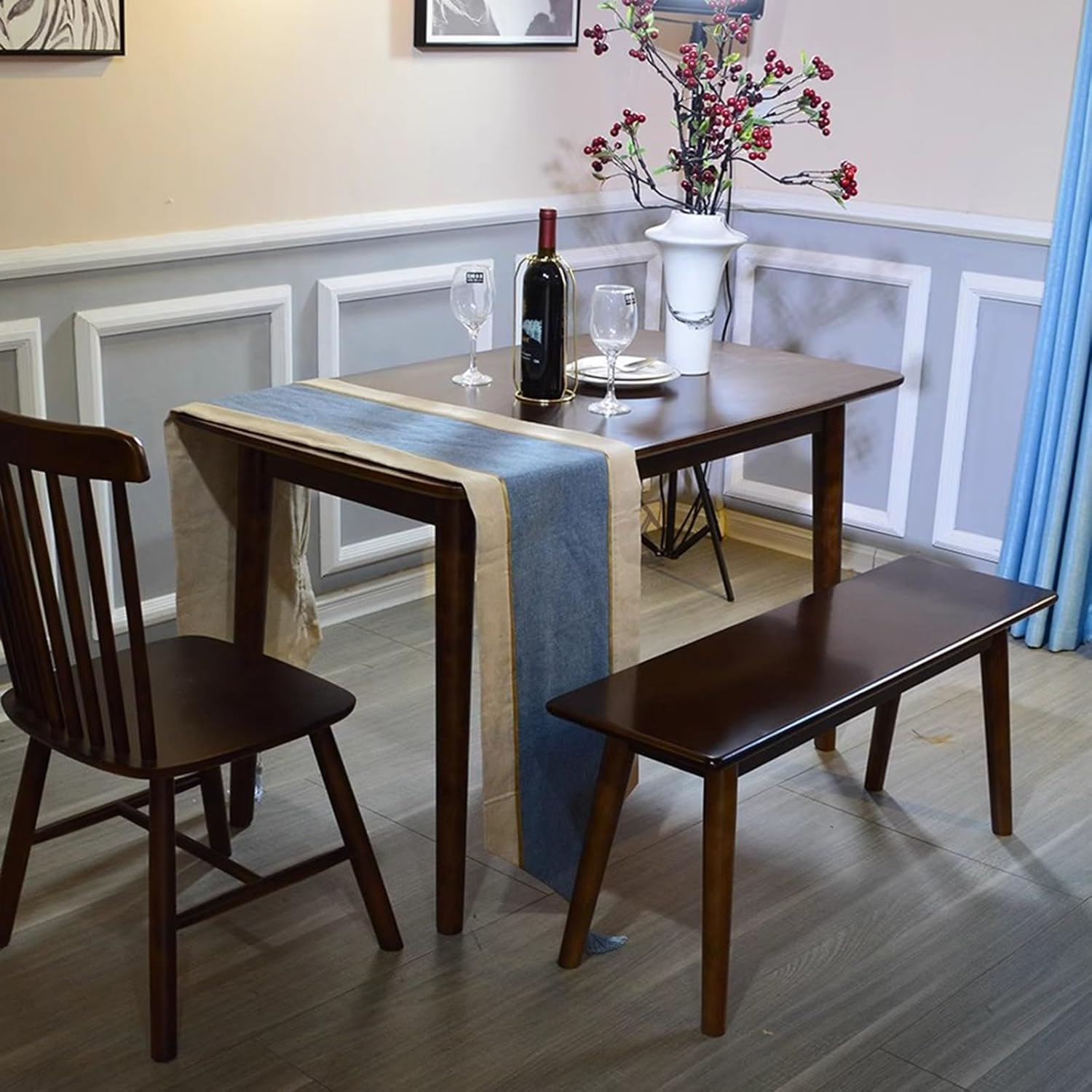 Cushioned Bench for End of Bed, Entryway Bench, Wood Seating Bench, Vintage Narrow Entryway Bench for Living Room,Dining Bench for Kitchen, Solid Wood, Easy to Assemble(Black walnut,180cm/71IN)