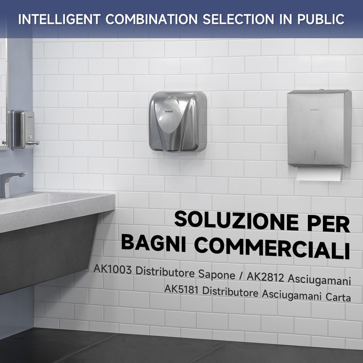 AIKE 400 Fogli Distributore di Asciugamani di Carta Commerciale in Acciaio Inox a Muro con Blocco AK5181 (H2 & Z-Fold Formato Carta Piegata 27 x 10 cm O Più Piccolo)