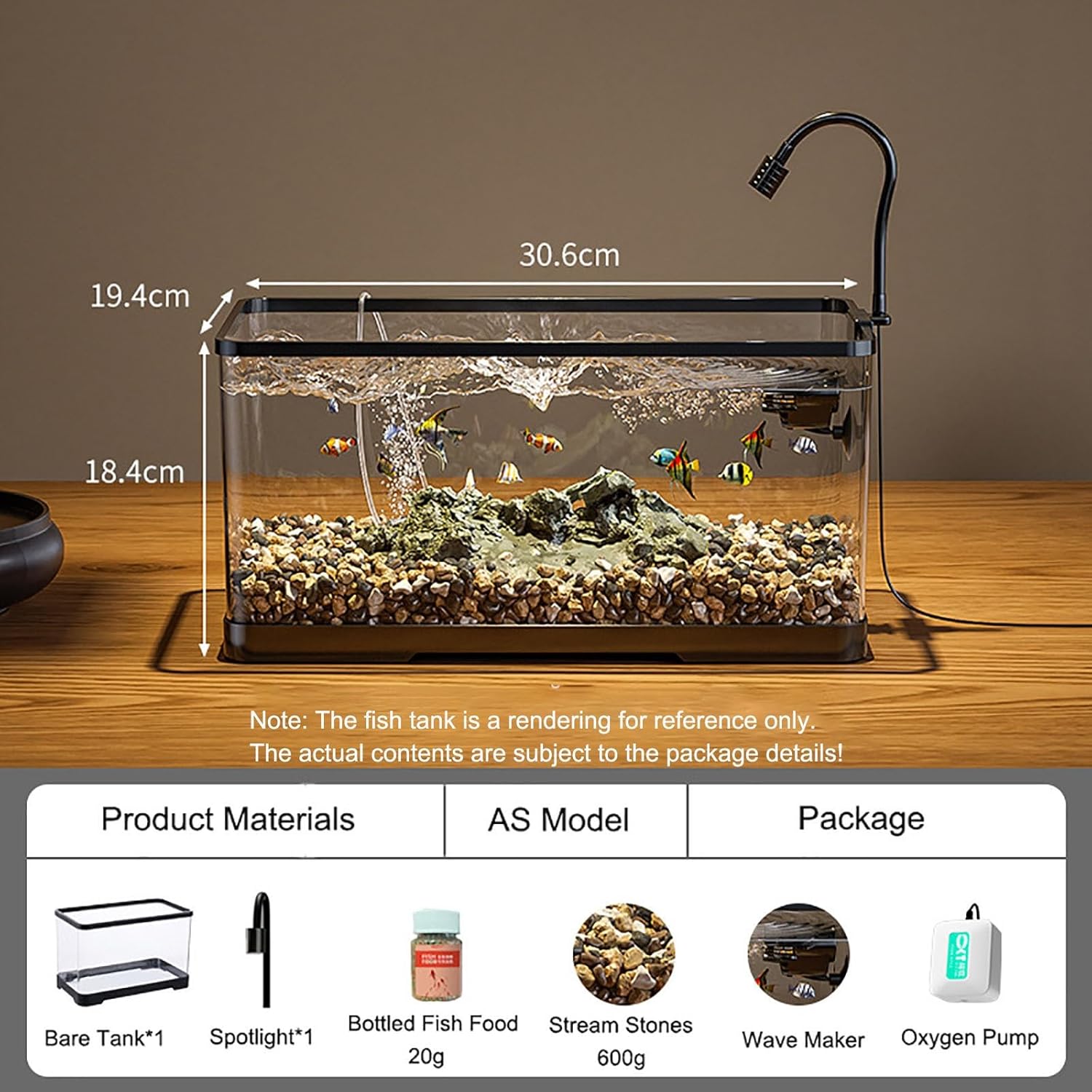 Fish Bowl, Fish Tank Aquarium Kit with Ultra-Quiet Silent Pump,Lights,Fish Tank Starter Kit Desktop Decor for Room(S)