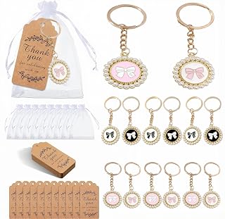 30 Sets Wedding Favors Including Cute Bow keychain with Thank You Cards Organza Bags Bridal Shower Party Gift Birthday Party Gifts Anniversary (Color mixing)