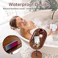 Vista 6 de NiHome Mesa giratoria de bambú para reposabrazos para sofá con base estable gruesa, mesa auxiliar de bandeja de TV de altura ajustable con rotación