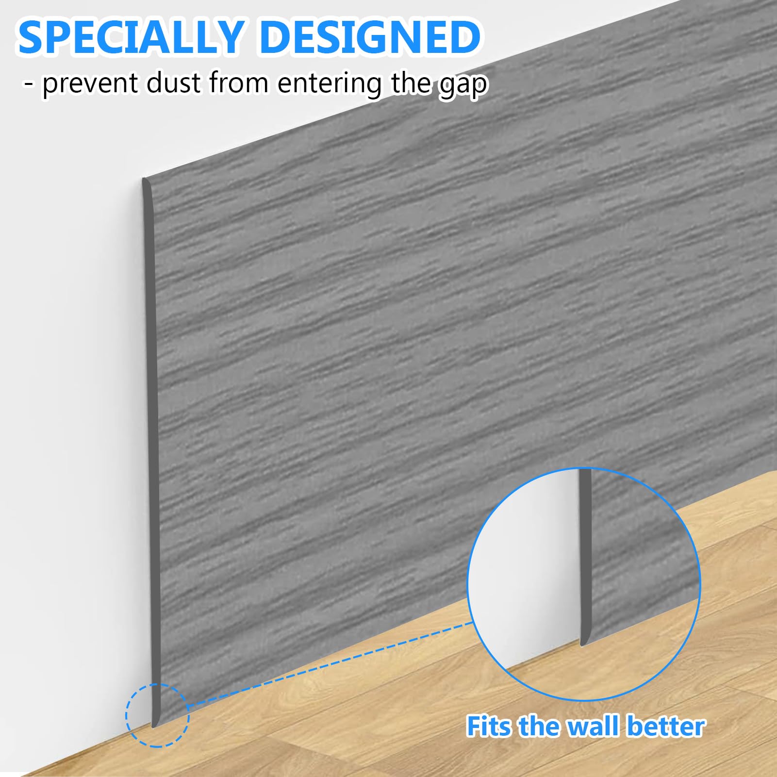 Rodapiés autoadhesivos de PVC, 10 cm x 10 m, listón de cocina, rodapiés autoadhesivos, moldura decorativa, fácil de cortar, listón plano, para sala de estar, dormitorio, veta de madera gris