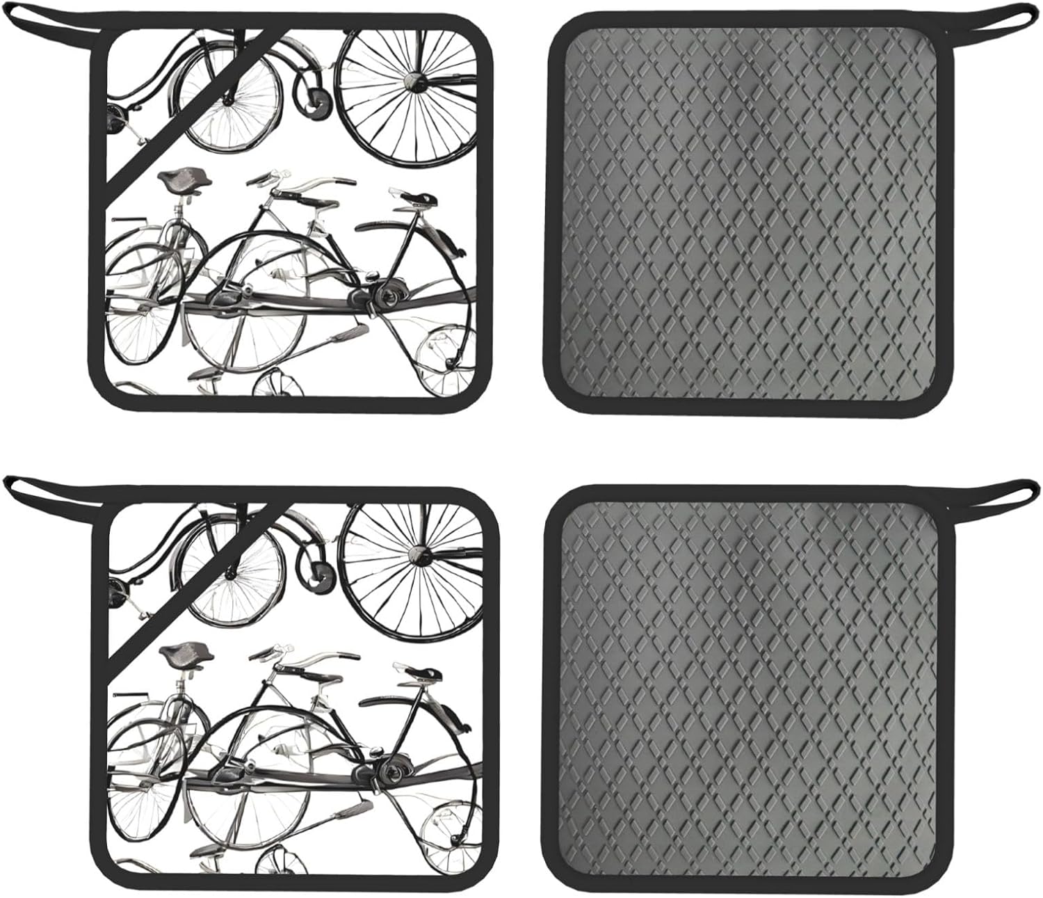 Retro Bicycle Oven Mitts and Pot Holders Set of 4 Heat Resistant Kitchen Gloves with Silicone Palm Hot Pads for Baking Cooking Grilling BBQ