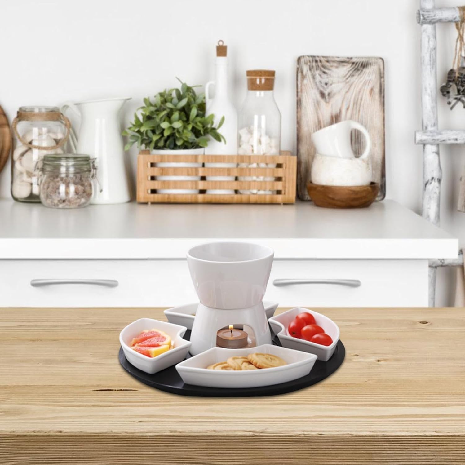 Cheese Fondue Set for Kids - Ceramic Fondue Set for Melting Butter - High Temperature Resistant Warming Bowl for Chocolate and Candy Lovers Party Hosts