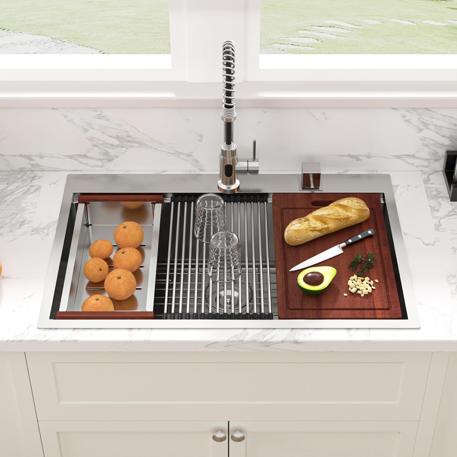 33 Drop In Kitchen Sink Workstation - Sarlai 33x19 Kitchen Sink Drop In Stainless Steel Workstation Sink 16 Gauge Single Bowl Deep Topmount Kitchen Sinks
