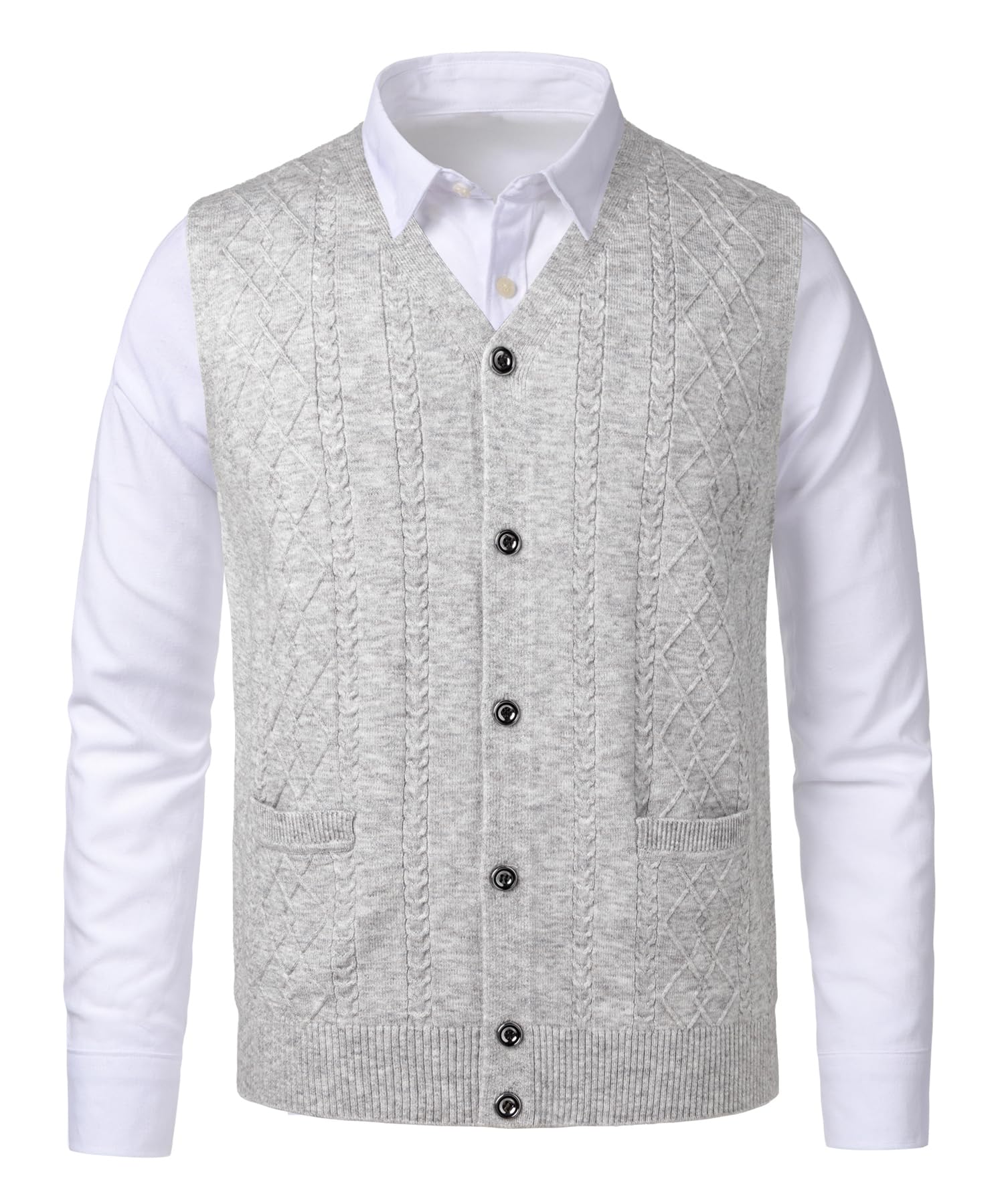 Gilet tricoté pour Homme à Motif Argyle Encolure en V Classique Gilet tricoté sans Manches