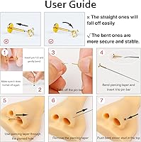 Vista 8 de Gold Nose Ring Stud, 20g Cartilage Earrings Tragus Piercing Jewelry, 14k Titanium Nose Ring Threadless Medusa Clip on Earrings, Flat Back Medusa