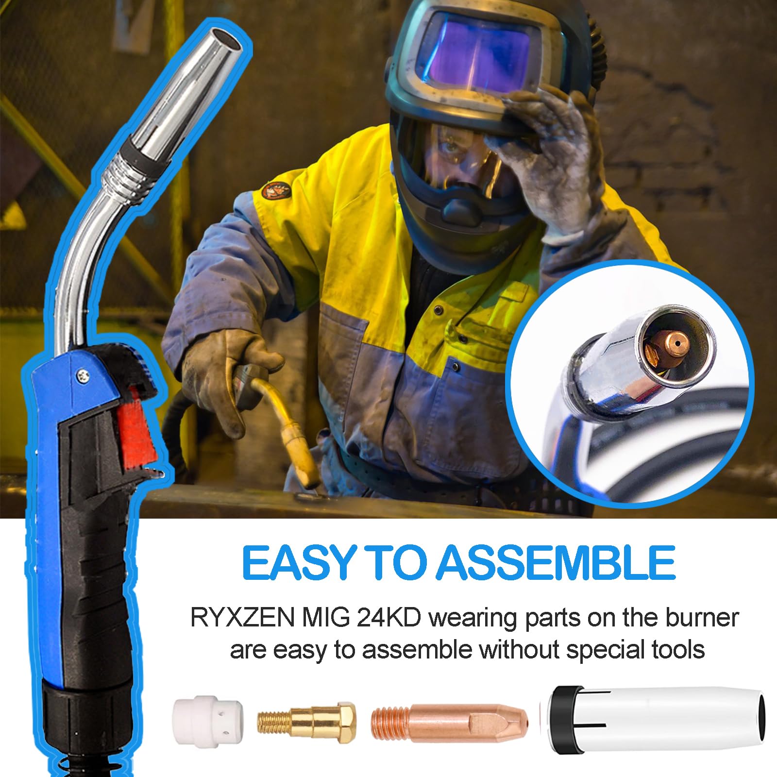 10 PZ Parti Usurate Ugello Gas 0,6mm Accessori per Saldatrice a Gas di Protezione per Saldatura MB24KD MIG MAG Accessori per Saldature Set di Materiali di Consumo per Saldatrice a Torcia MB24