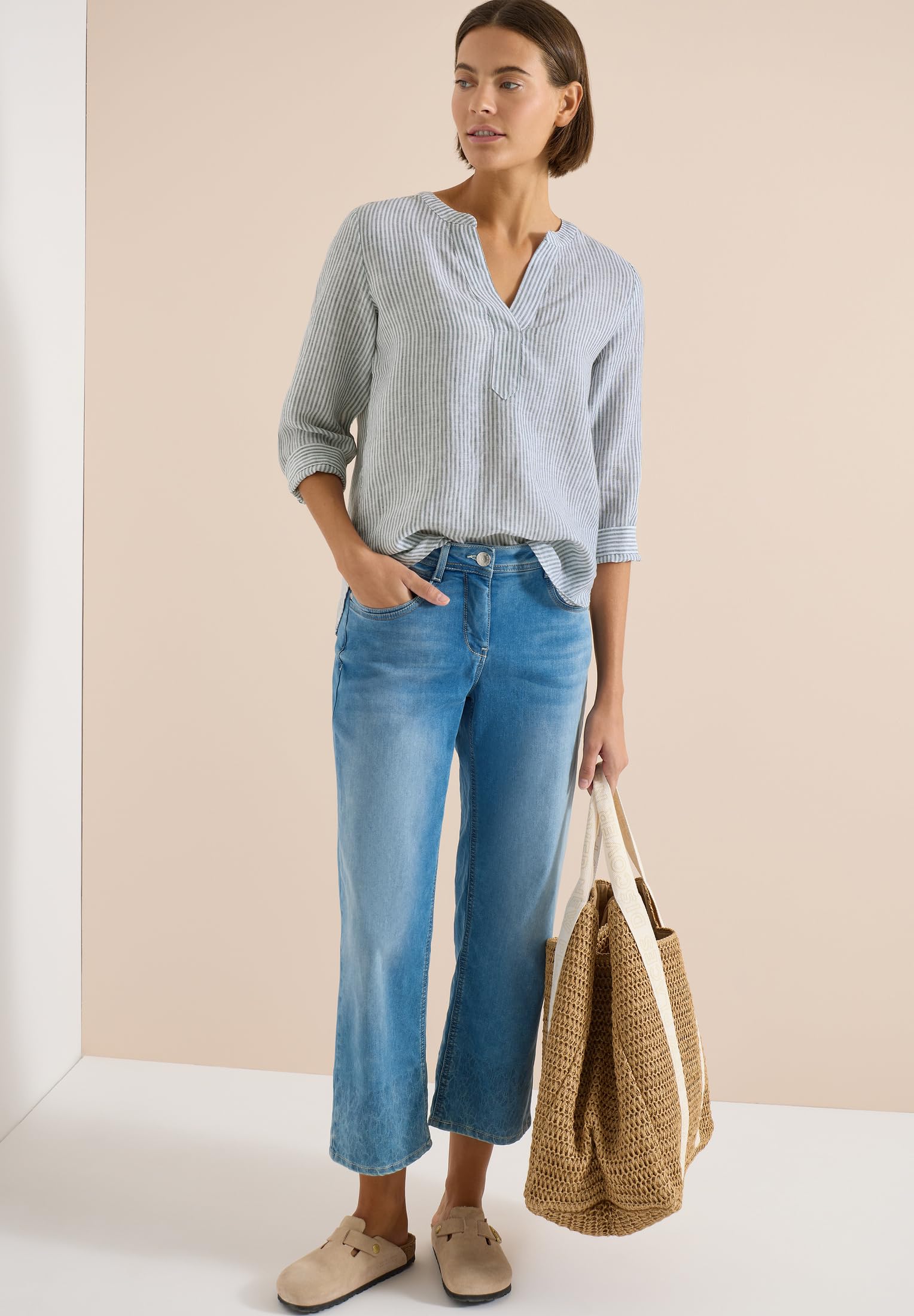 Cecil 3/4-Arm Bluse mit Split Neck aus Leinen