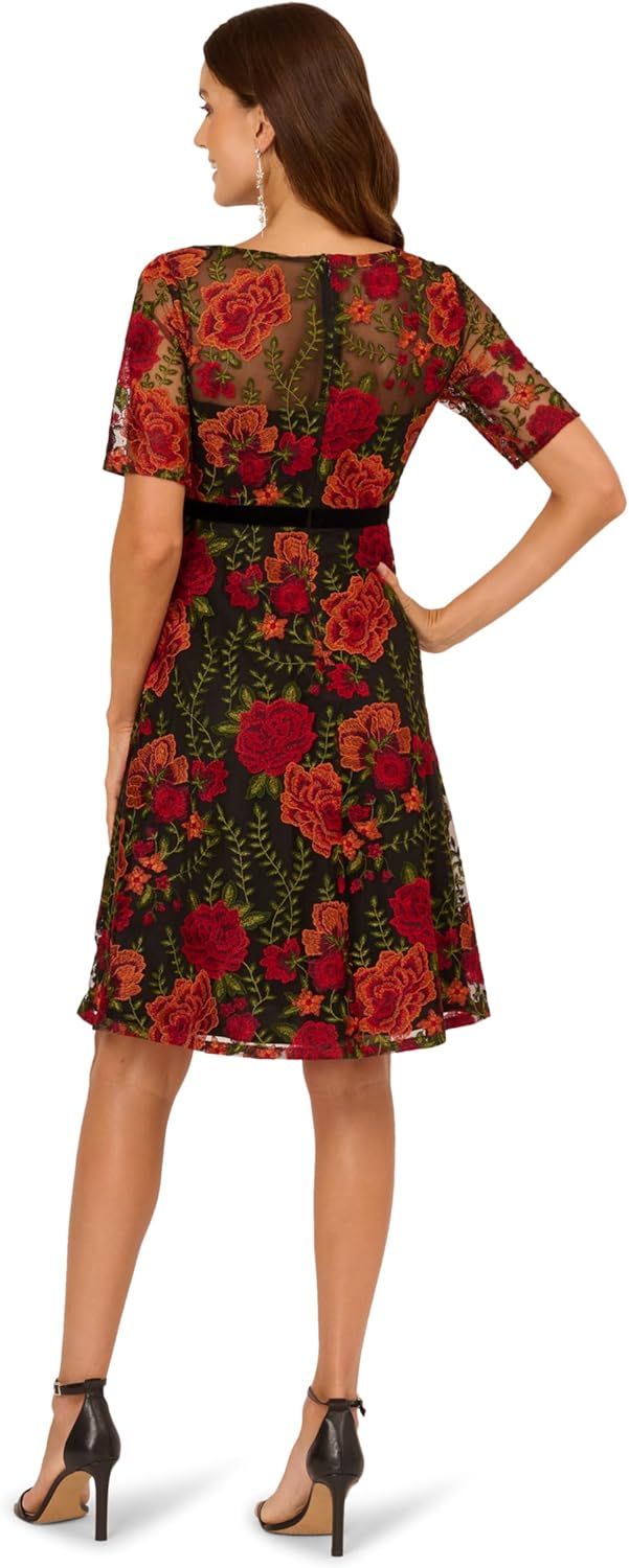 Adrianna Papell Women's Floral Embroidered Short Dress