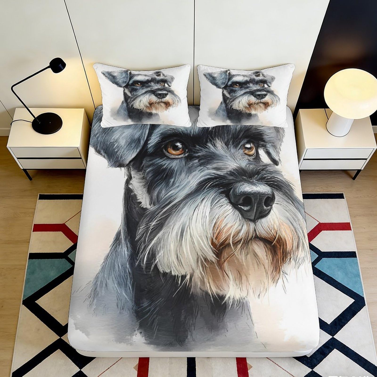 Pnayamiorkfel Style-2 3D Printed Schnauzer Dog Fitted Sheet Microfiber Grey Black Animal Bed Cover For Bedroom Guest Room Decor Easy Care 90X200x25cm