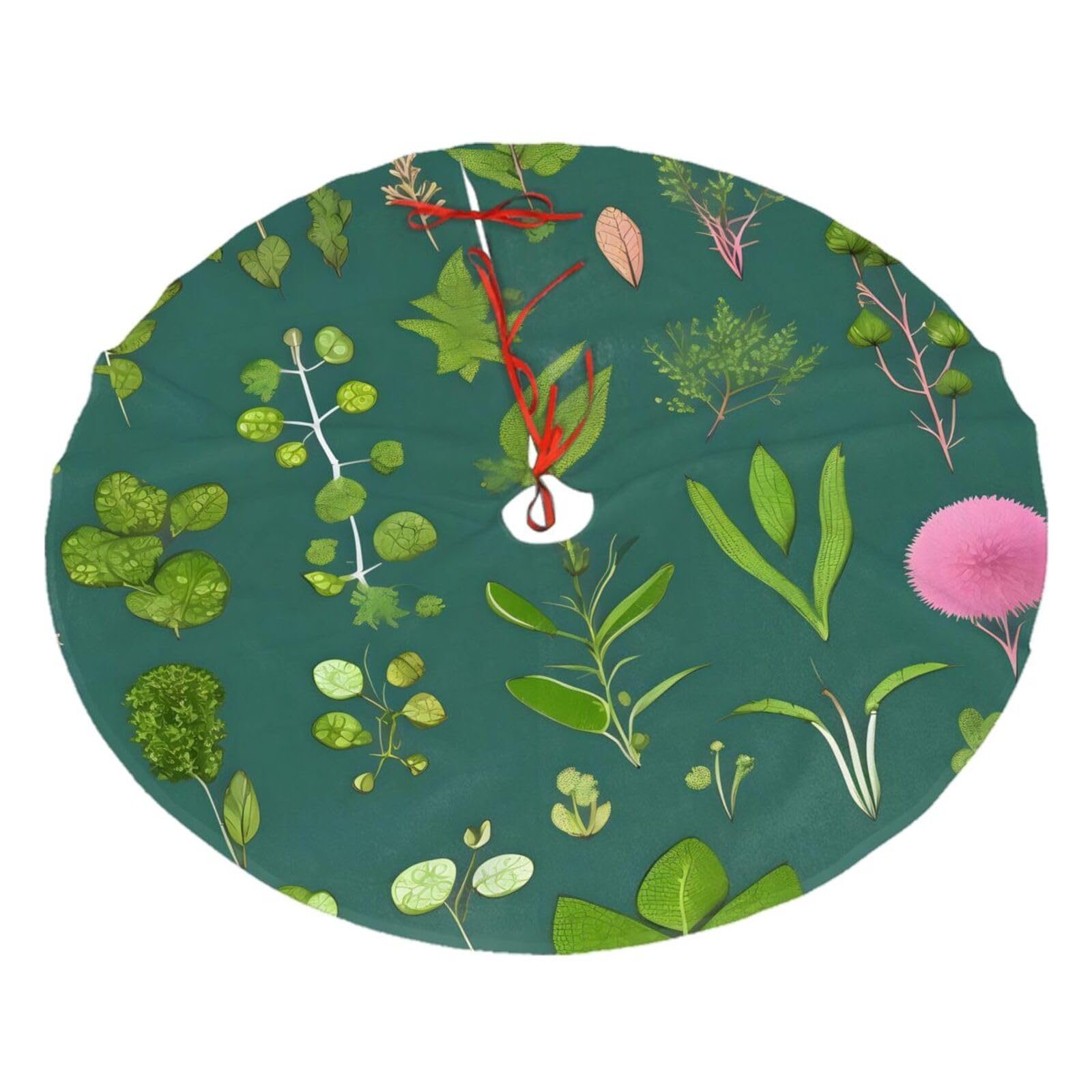 Flowers and Plants Printed Christmas Tree Skirt Christmas Plush Tree Skirt 48 inches (About 112.2 cm) Christmas