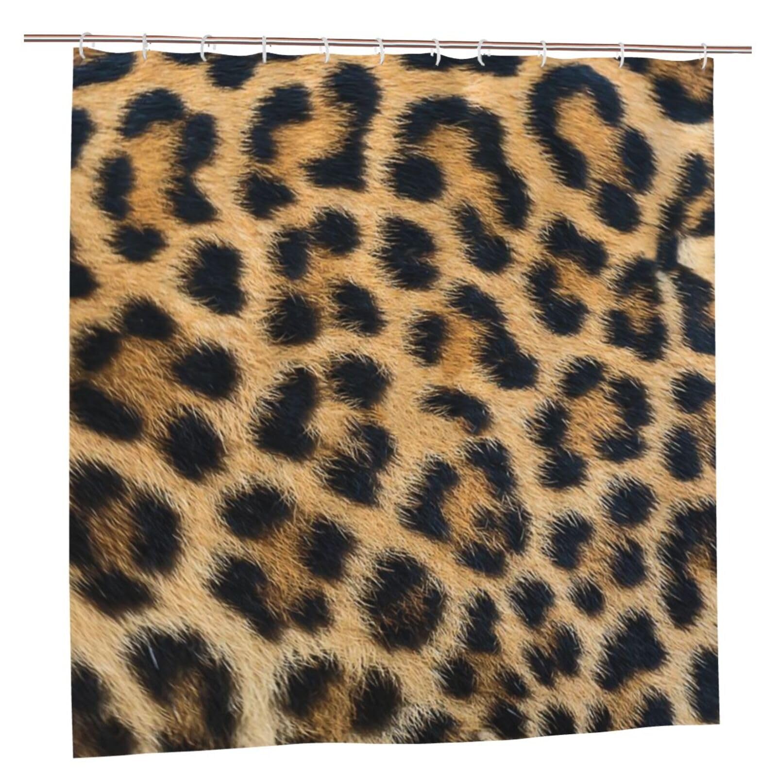 AAPIKA Rough Leopard Print Printed Shower Curtain 183x183 Cm - Waterproof Polyester Fabric Bathroom Curtains With 12 Hooks