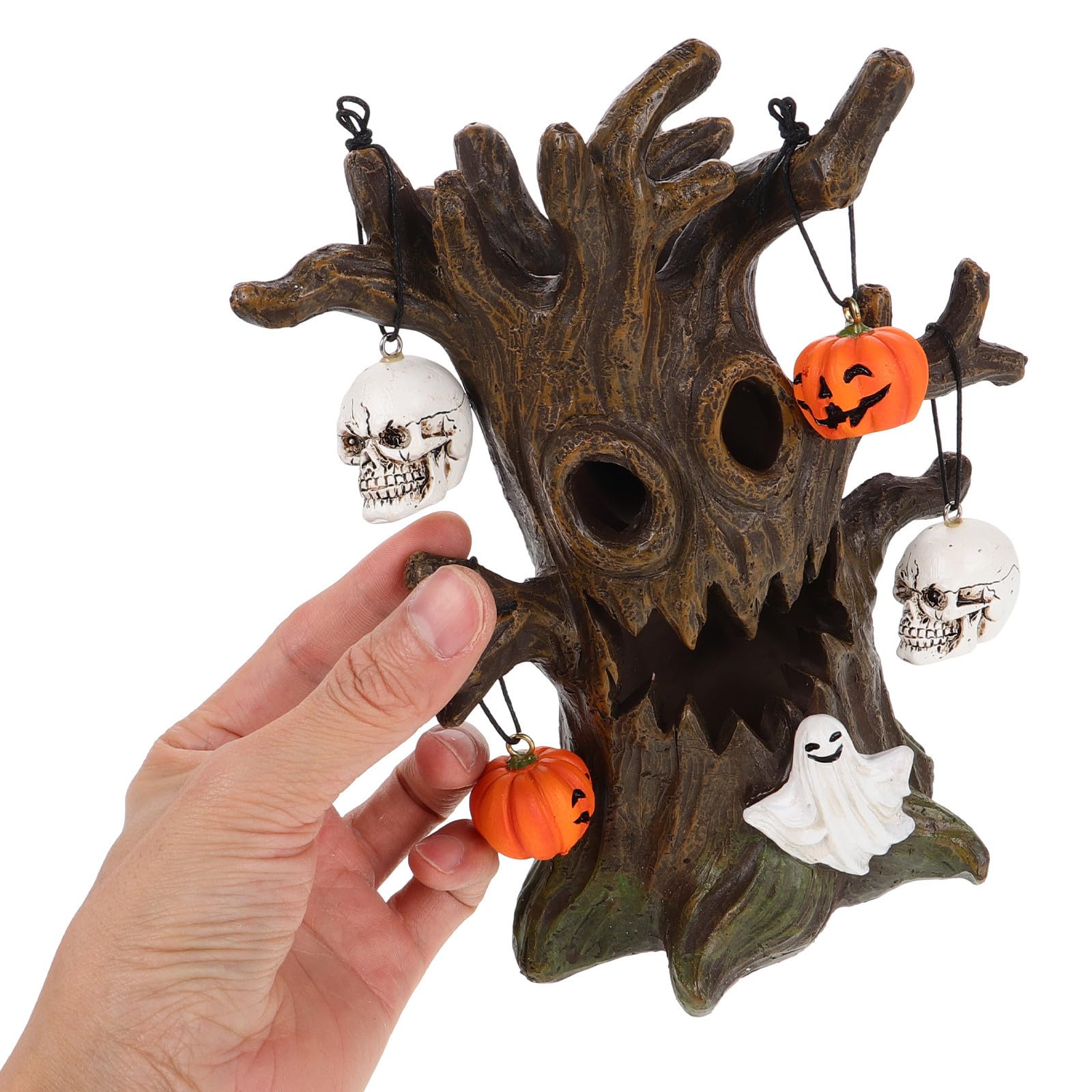 Kichvoe Decorazione di Halloween in Resina Teschio, Zucca e Albero Luminoso, Atmosfera Spettrale la Casa, per Addobbi Festivi Interni e Tavoli