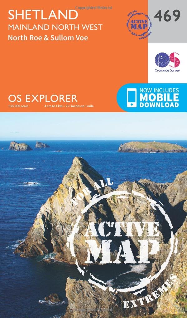Ordnance Survey Unisex Orange Explorer Active 469 Shetland - Mainland North West Map With Digital Version